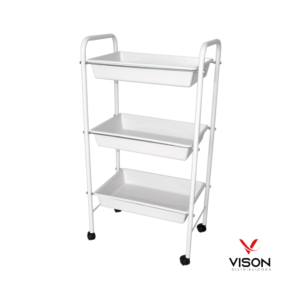 Carrinho Auxiliar Retangular 3 Bandejas Branco