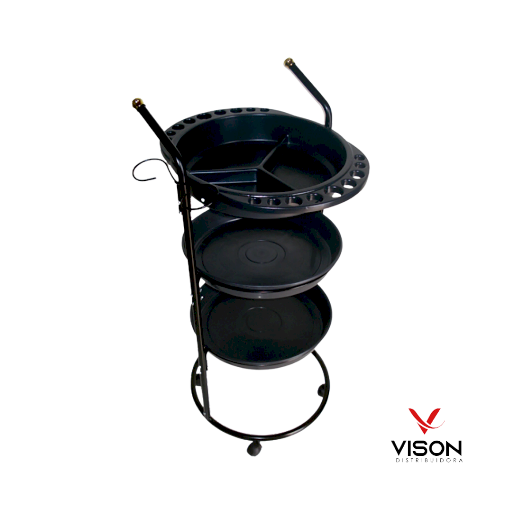 Carrinho Auxiliar Redondo 3 bandejas Preto