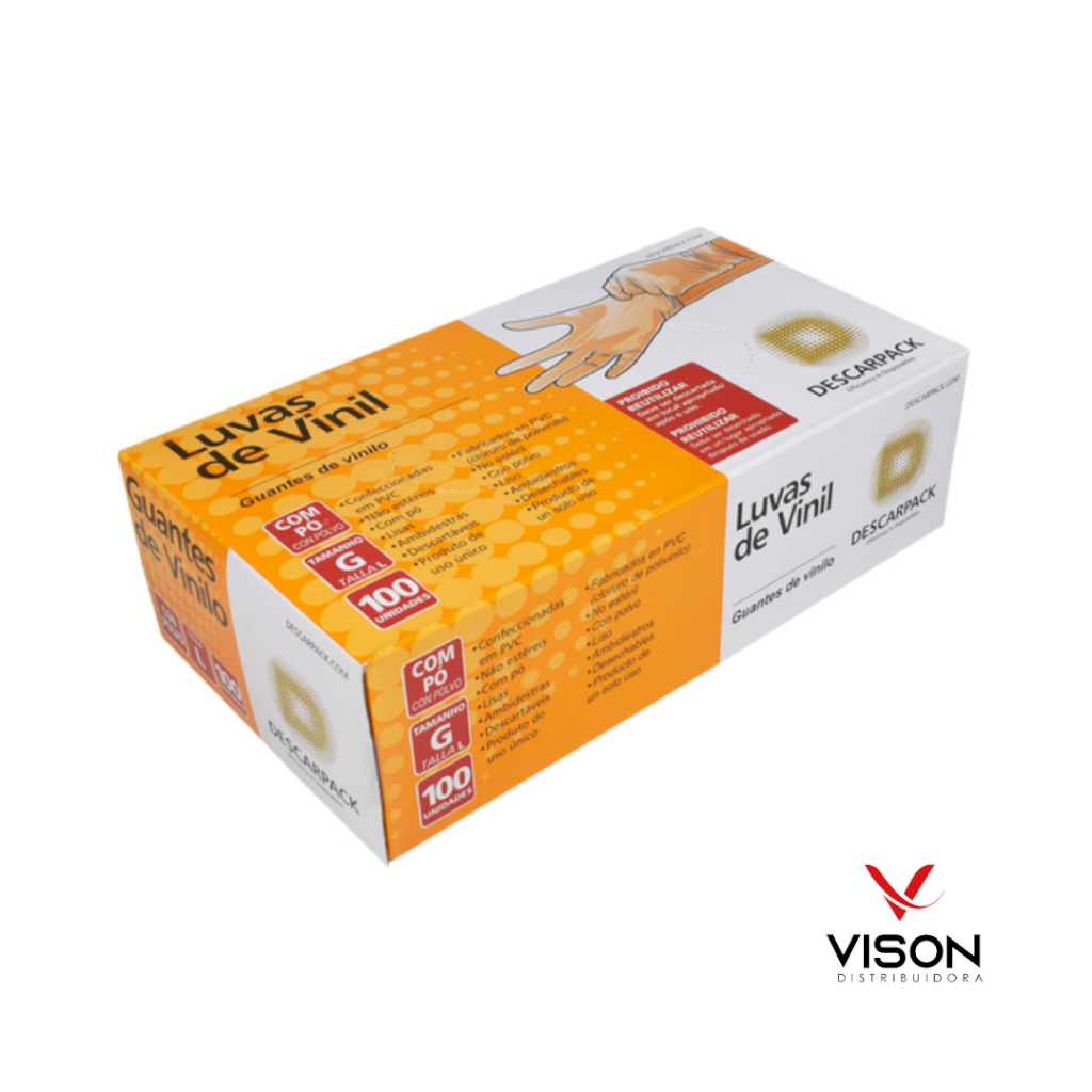 Luva Vinil Tamanho M Talcada Descarpack Cx. 100 Unidades