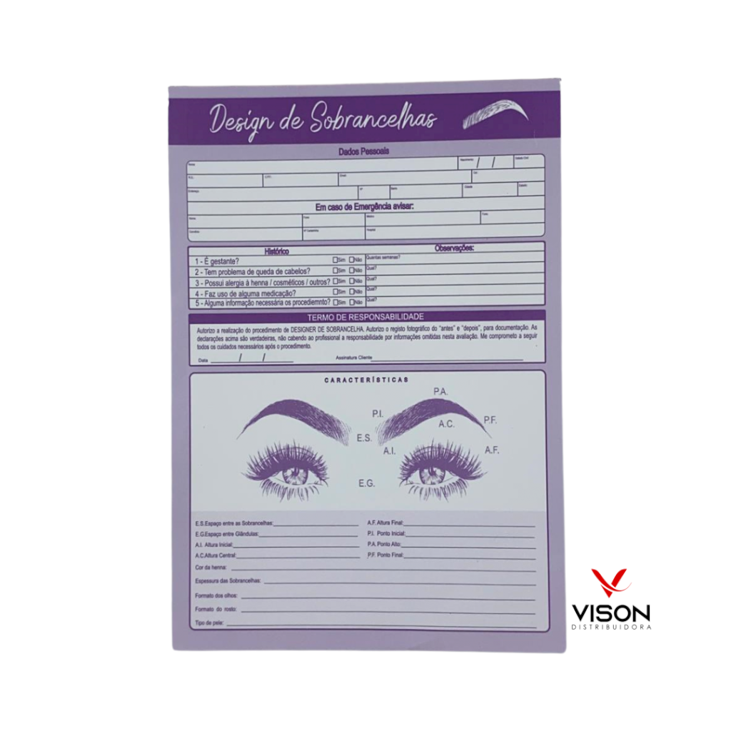 Ficha Anamnese para Design de Sobrancelhas 100 Folhas
