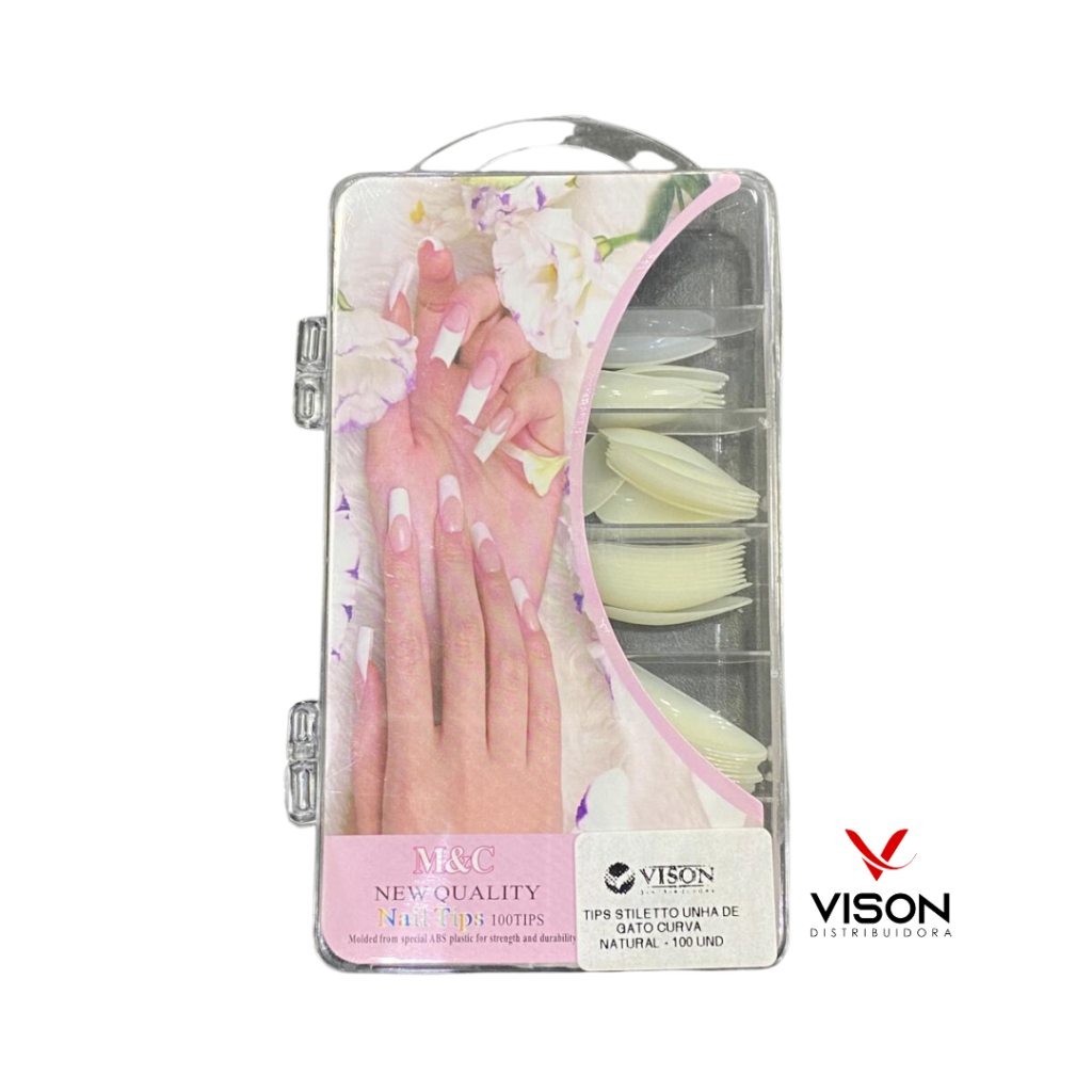 Unha Postiça Stiletto Leitosa Unha de Gato Cx. 100 Unidades