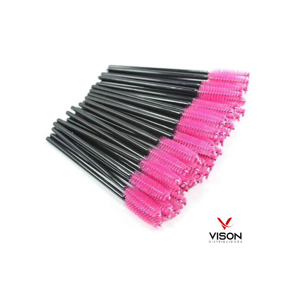Escovinha para Cílios Descartável Preto e Pink 50 Unidades