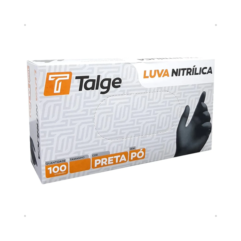 Luva Nitrílica Preta Sem Pó Talge Cx. 100 Unidades