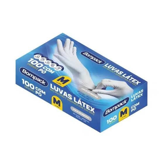 Luva latex industrial bom pack Com pó M cx com 100un