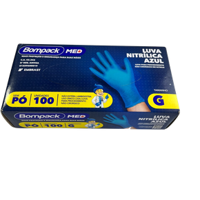 Luva nitrilica azul sem pó bom pack G cx com 100UN
