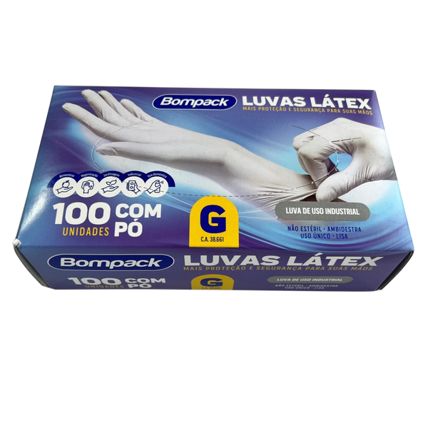Luva latex industrial bom pack G com pó cx com 100UN
