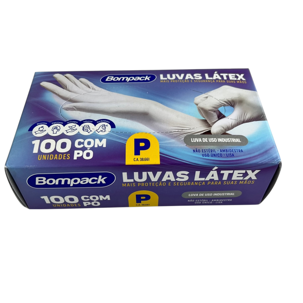 Luva látex  industrial P bom pack com pó cx com 100UN