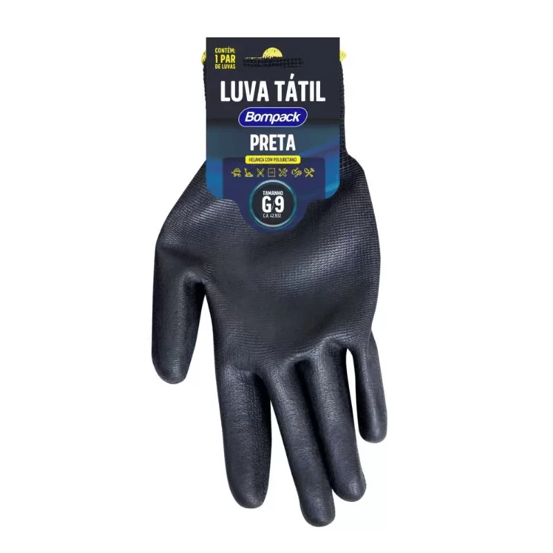 LUVA TATIL PRETA TAMANHO G/9 UM PAR BOMPACK