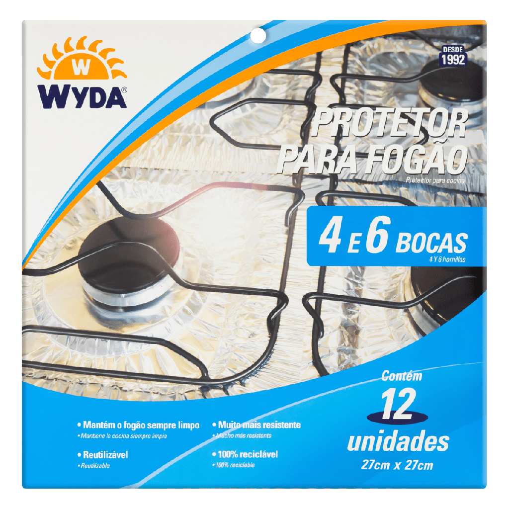 PROTETOR DE ALUMÍNIO PARA FOGÃO 4 E 6 BOCAS WYDA 12UND