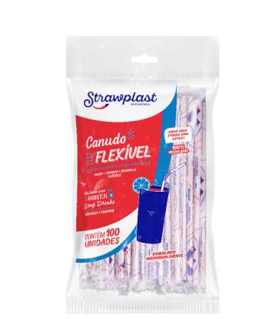 CANUDO FLEXÍVEL STRAWPLAST COM 100 UNIDADES
