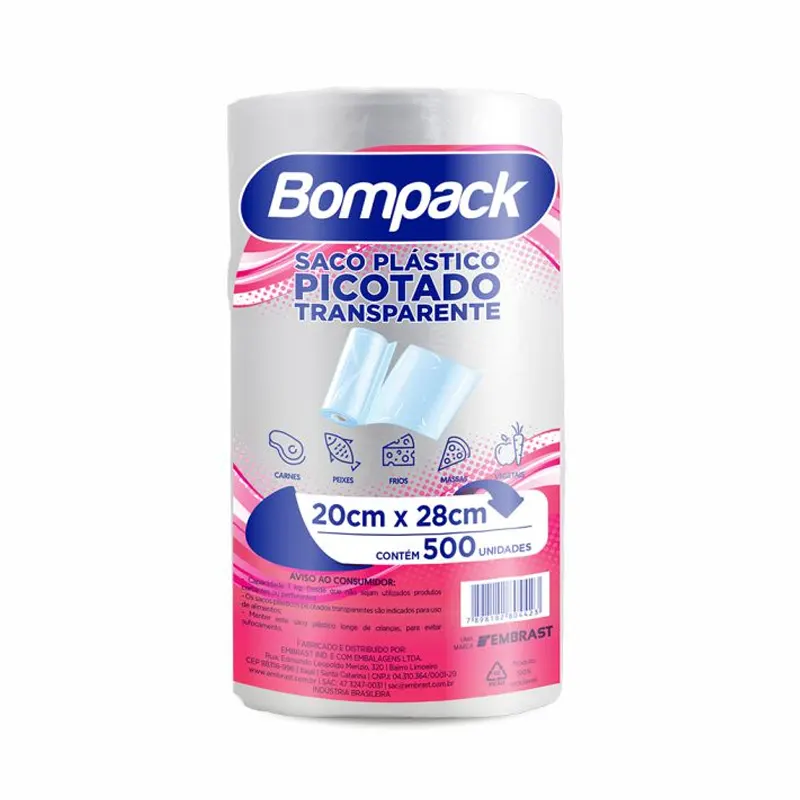 BOBINA SACO PLAST PICOTADO 2 LITROS COM 500 UNIDADES