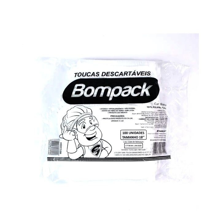 Touca Branca Clipada Com 100 Unidades Bompack