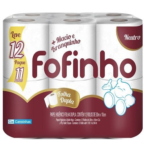 Papel higiênico fofinho folha dupla 12 unidades 