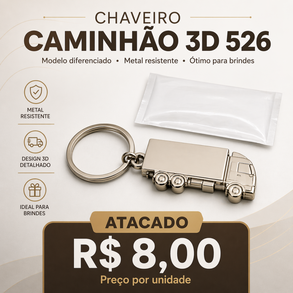 Chaveiro Caminhão 3D 526 Metal Brilhante para Brindes