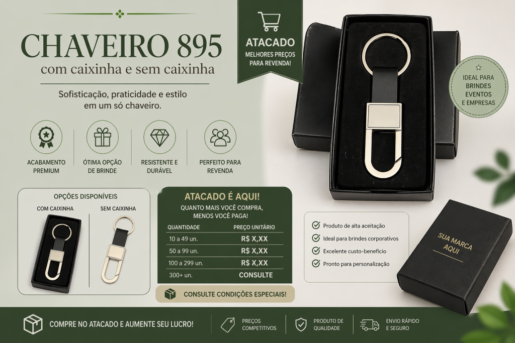 Chaveiro 895 Metal Luxo Com Caixinha Brinde Atacado