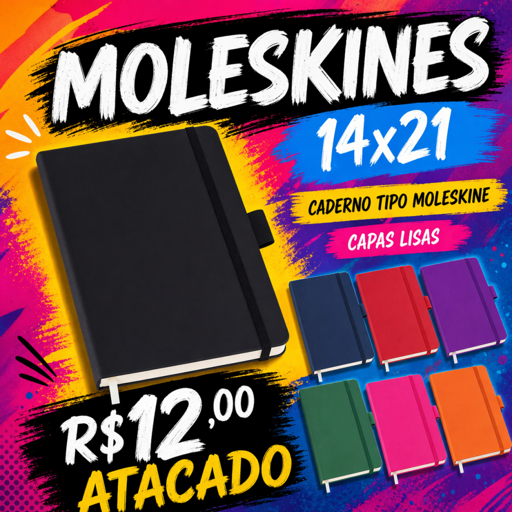 Caderneta Tipo Moleskine 14x21 Capa Lisa Atacado