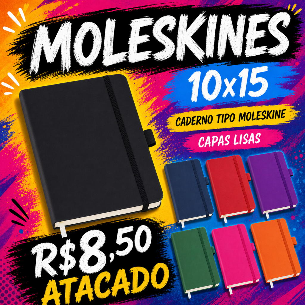 Caderneta Tipo Moleskine 10x15 Capa Lisa Atacado