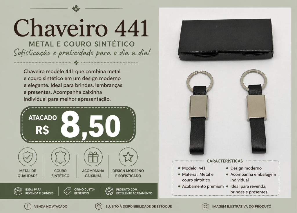 Chaveiro 441 Metal e Couro Sintético Atacado
