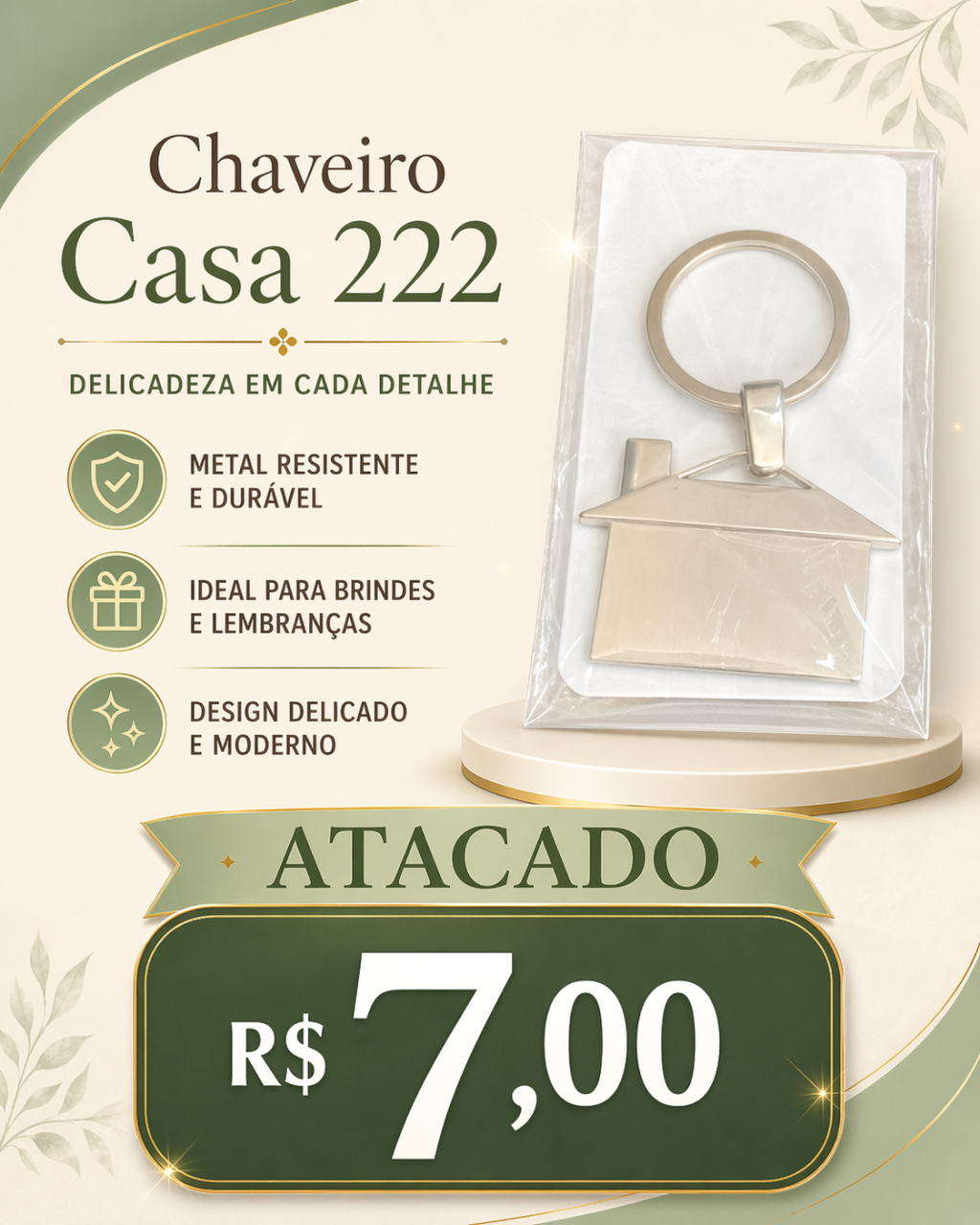 Chaveiro Casa 222 Metal Para Brinde E Lembrancinha
