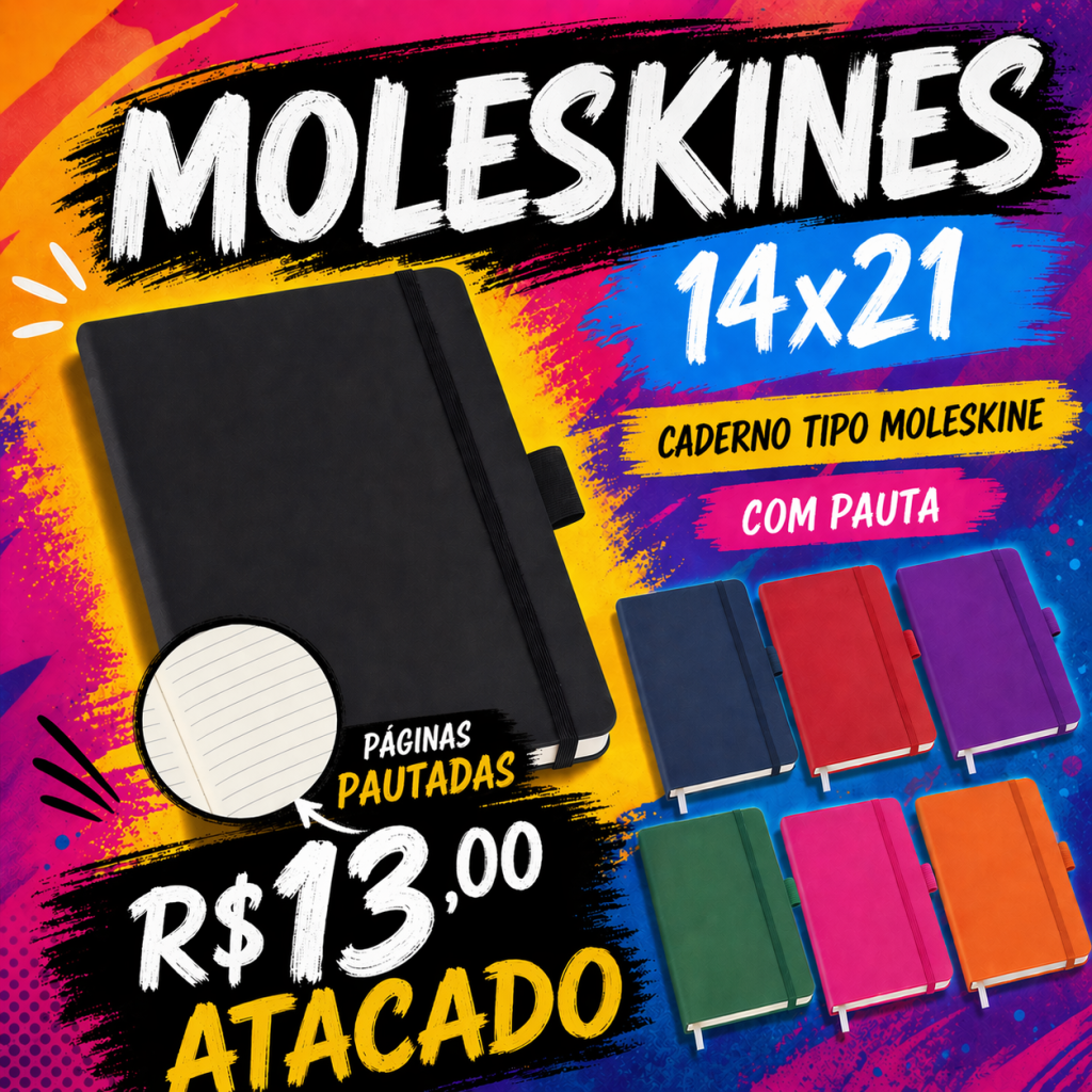 Caderneta Tipo Moleskine 14x21 Com Pauta Atacado