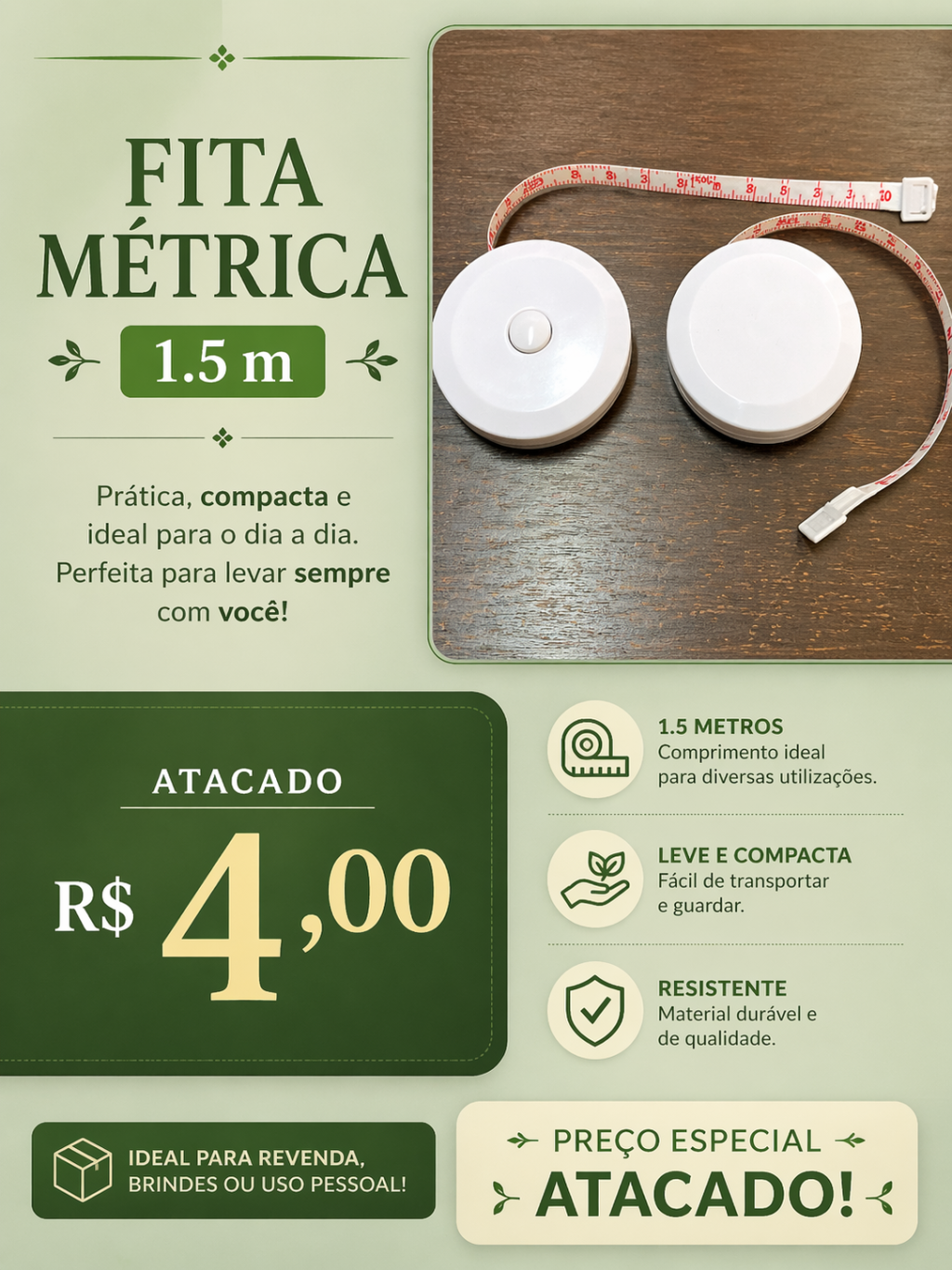 Fita Métrica 1,5 m no Atacado por R$ 4,00