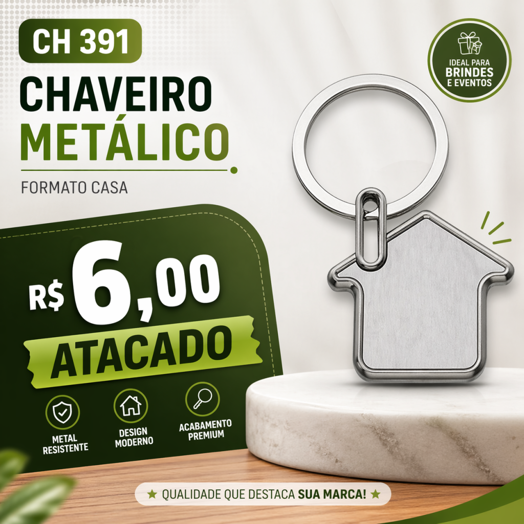 Chaveiro Metálico Formato Casa CH391 Para Brindes