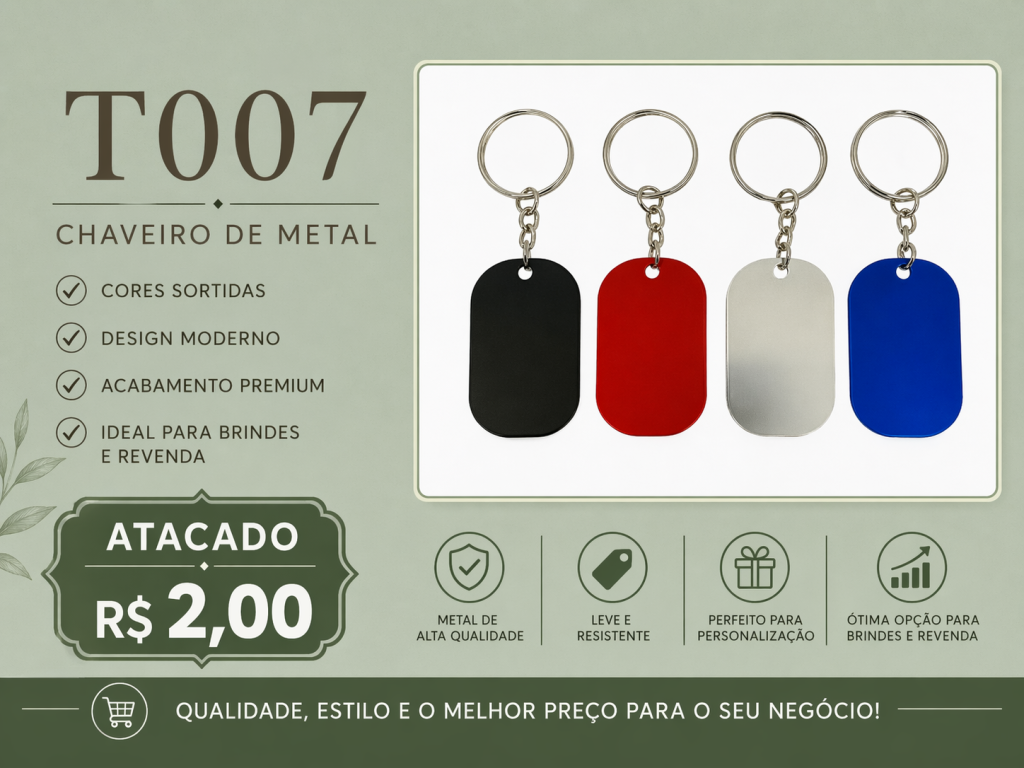 Chaveiro T007 Plaquinha Colorida Atacado