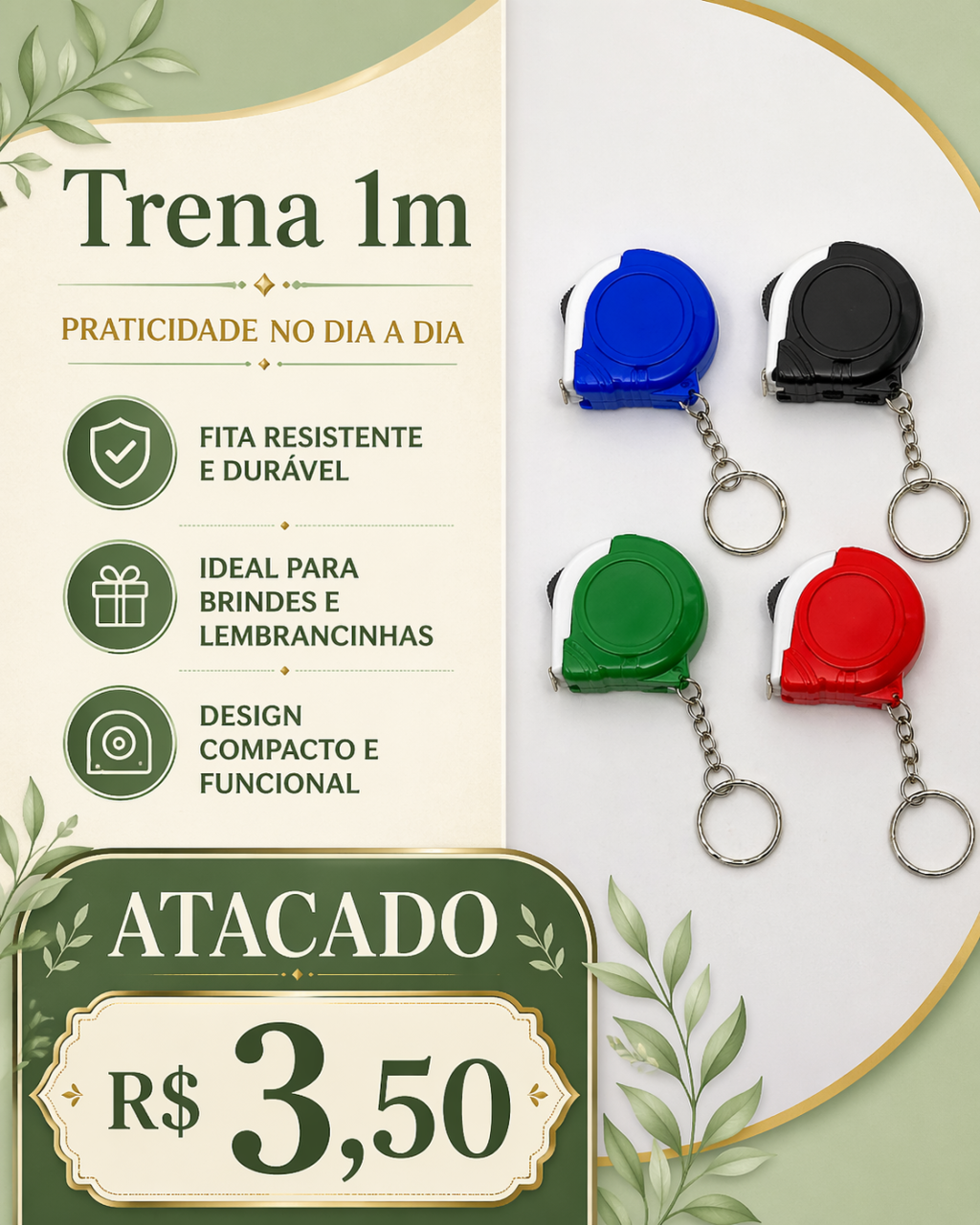 Trena 1m Chaveiro Mini Colorida Para Brinde Atacado