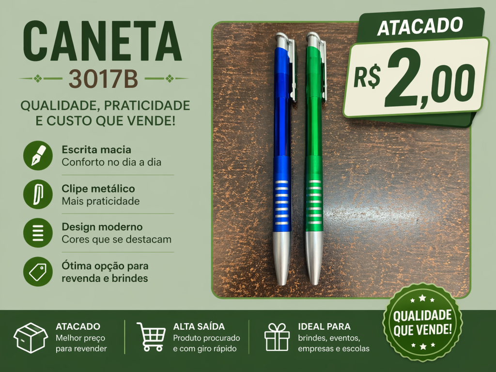 Caneta Esferográfica 3017B Metalizada Atacado 100 Un