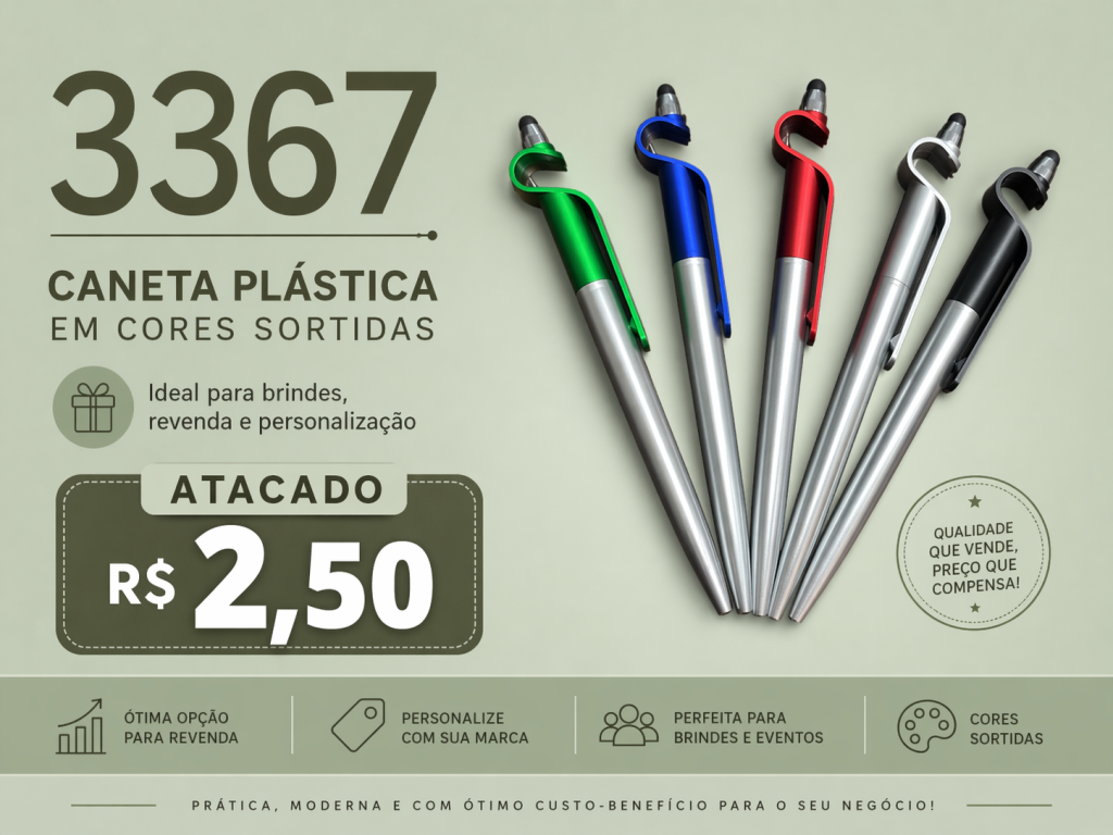 Caneta Plástica 3367 Atacado R$2,50