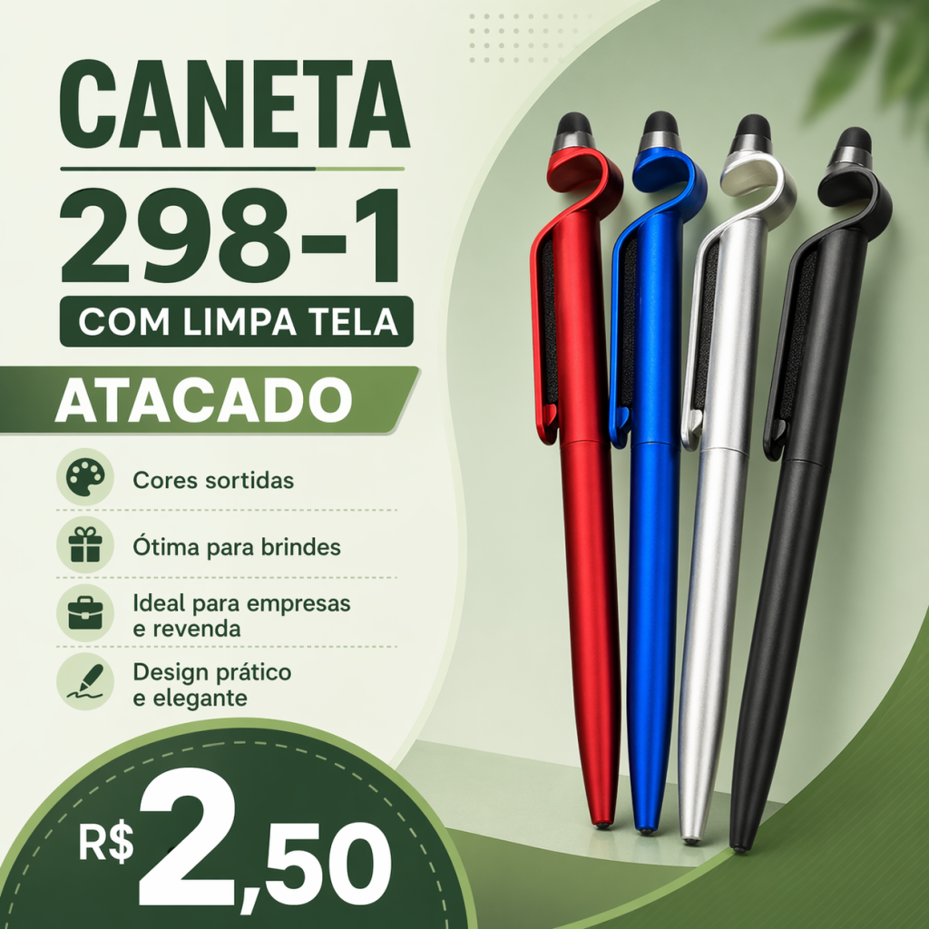 Caneta Touch 298-1 Com Limpa Tela Atacado 100 Un