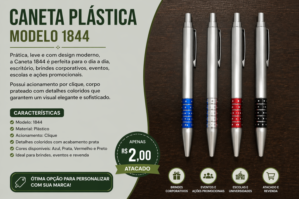 Caneta Plástica 1844 Para Personalizar Brindes Atacado