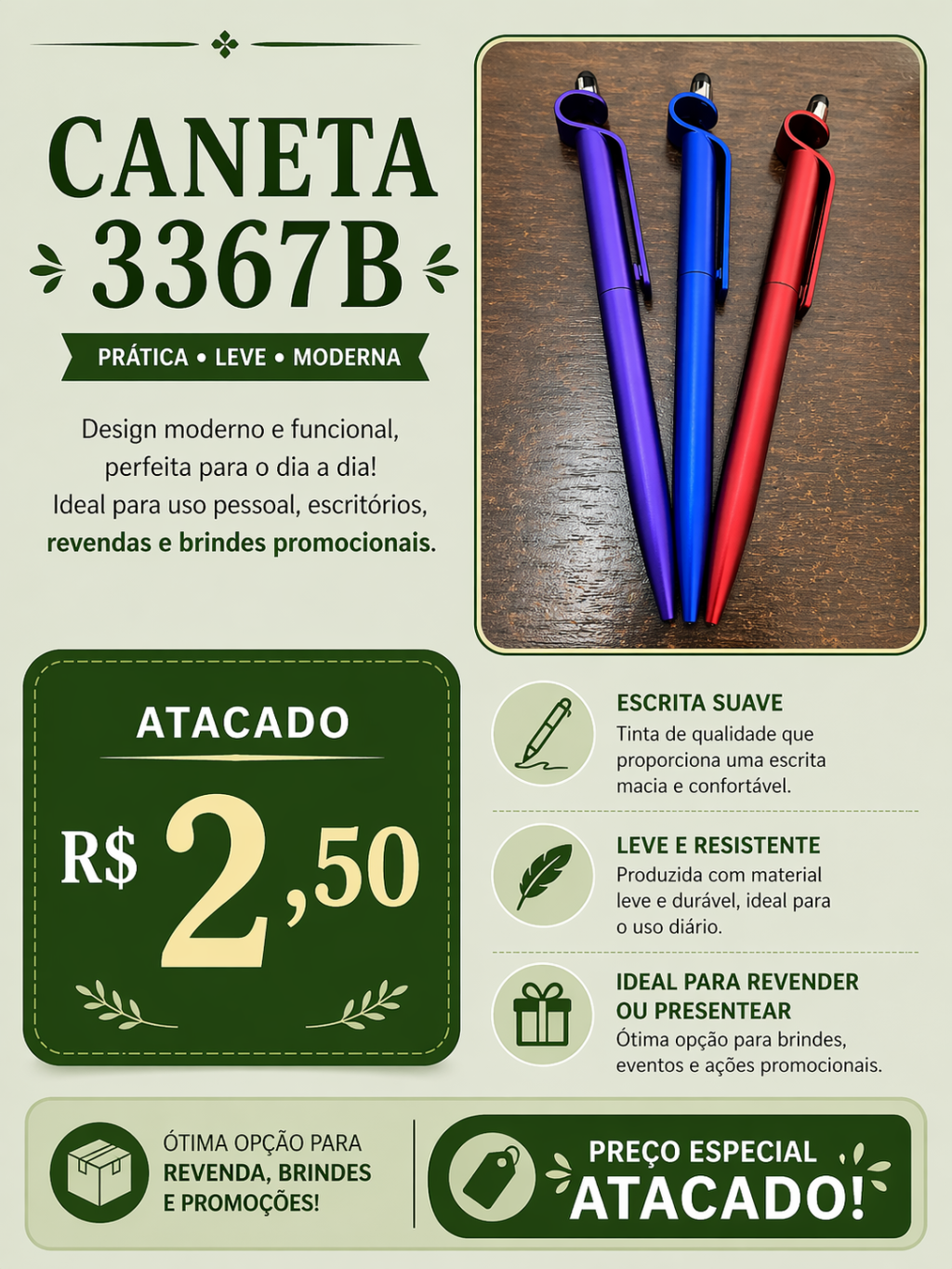 Caneta 3367B no Atacado por R$ 2,50