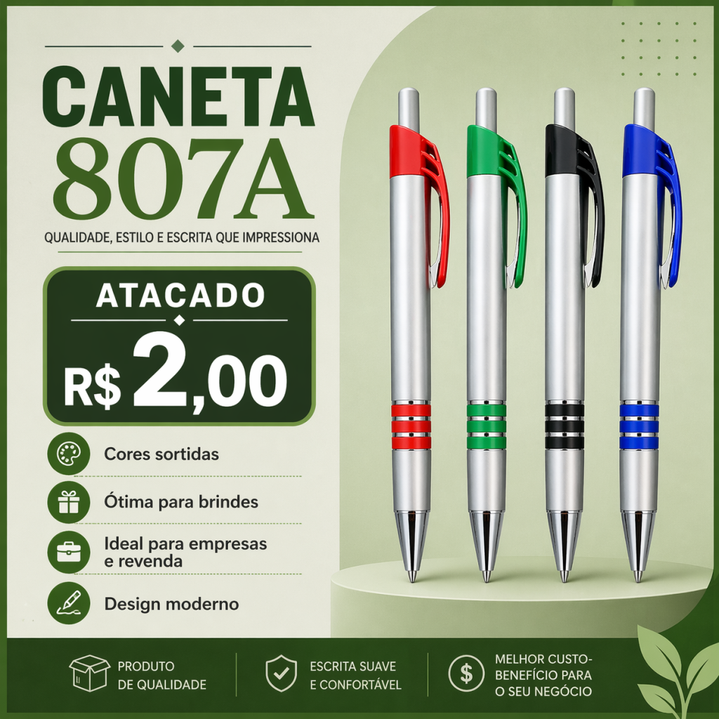 Caneta Esferográfica 807A Metalizada Atacado