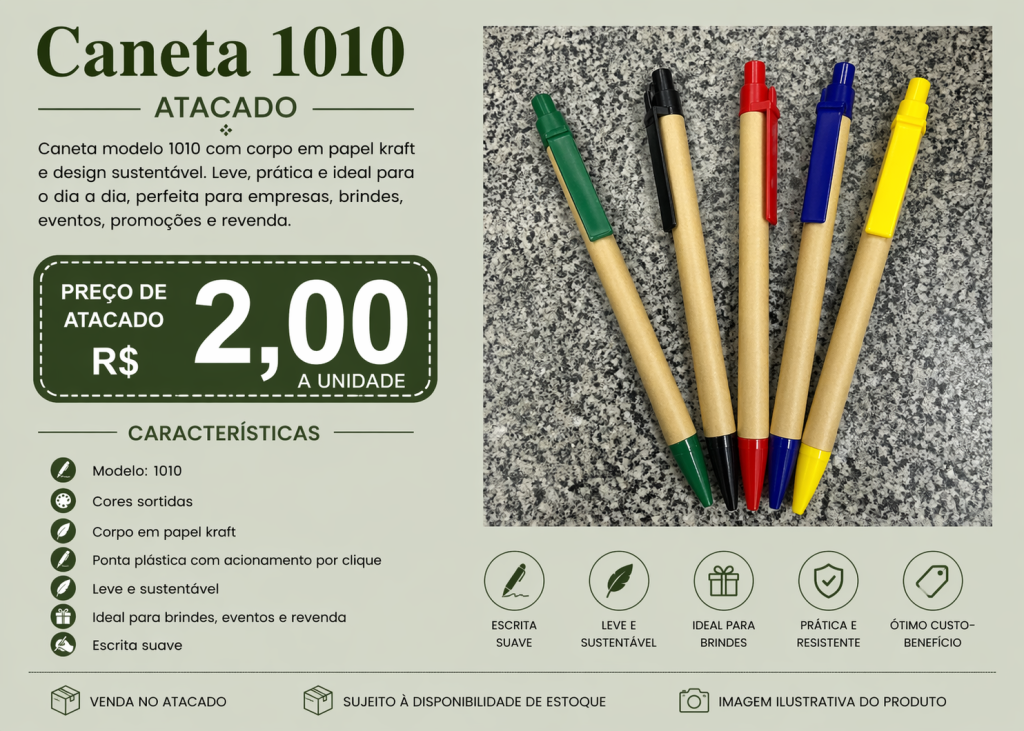 Caneta 1010 Kraft Colorida Atacado R$ 2,00