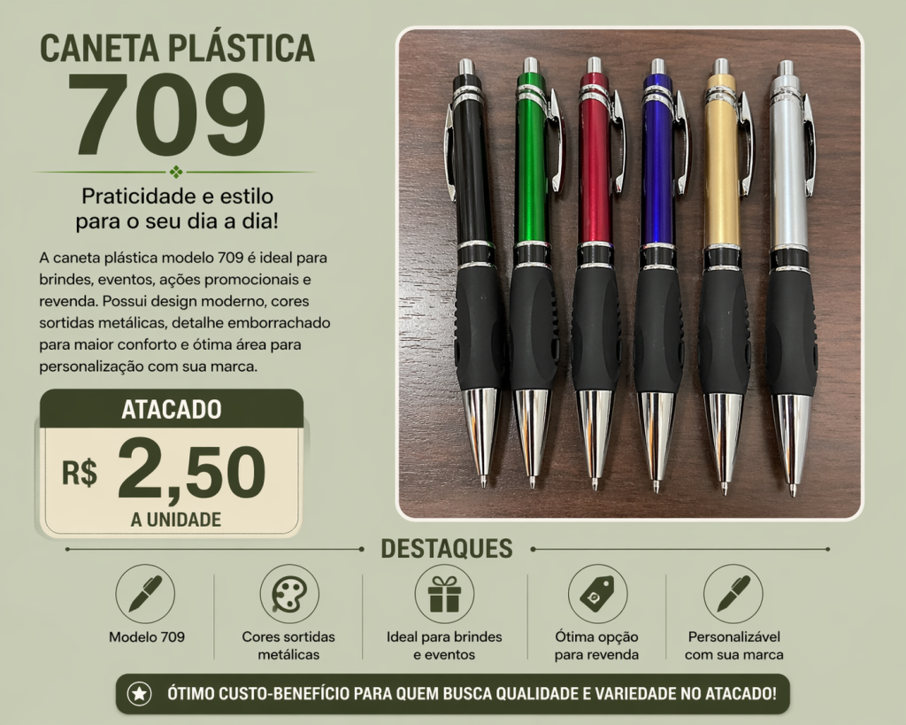 Caneta Plástica 709 Atacado R$2,50