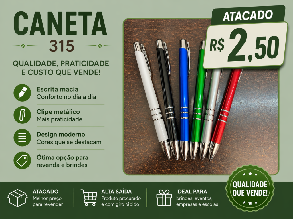 Caneta Esferográfica 315 Metalizada Atacado 100 Un