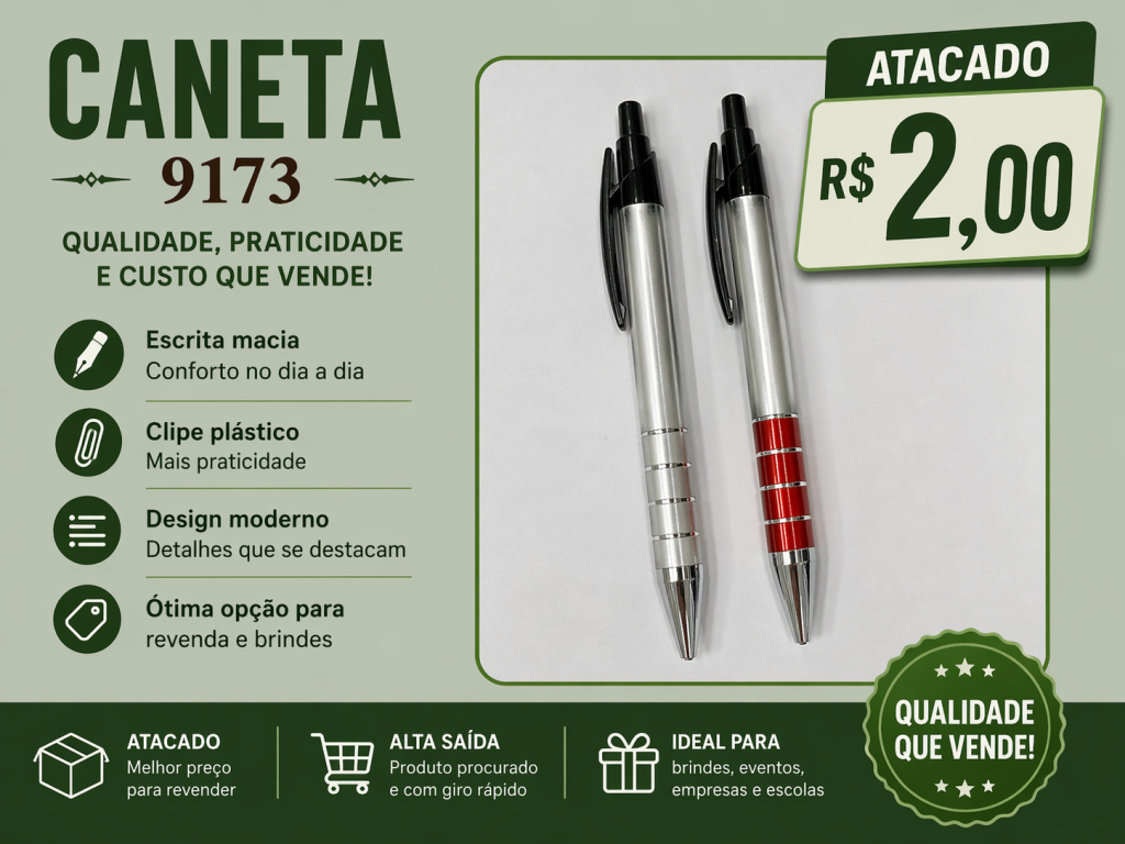 Caneta Esferográfica 9173 Metalizada Atacado 100 Un