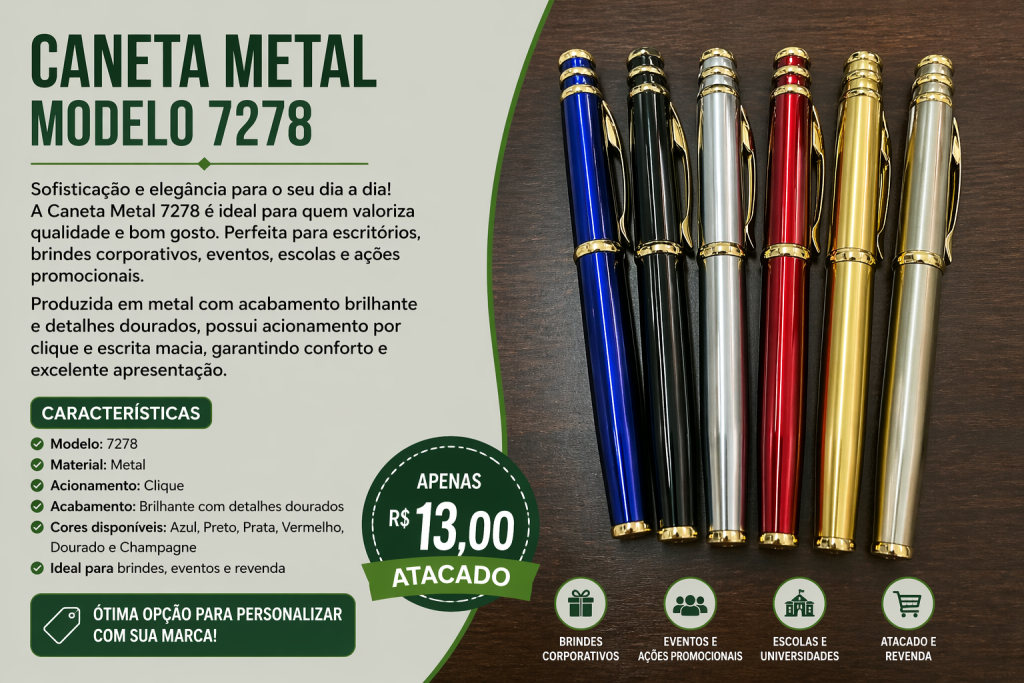 Caneta Metal 7278 Luxo Para Personalizar Brindes