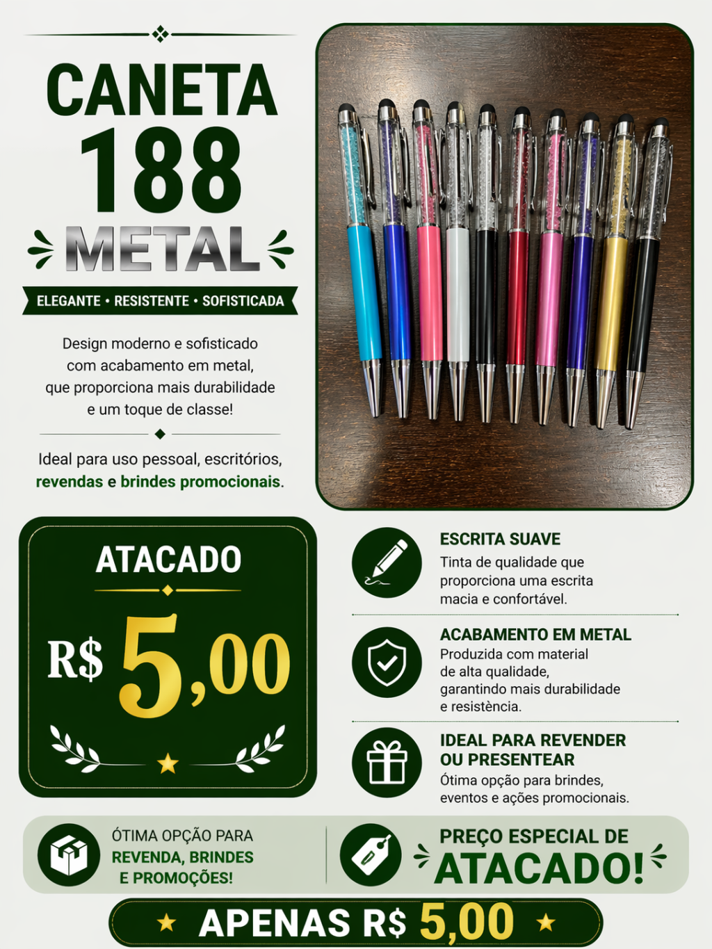 Caneta 188 Metal no Atacado por R$ 5,00