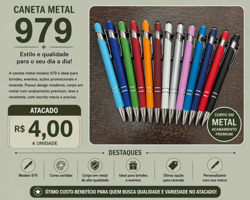 Caneta Metal 979 Atacado R$4,00