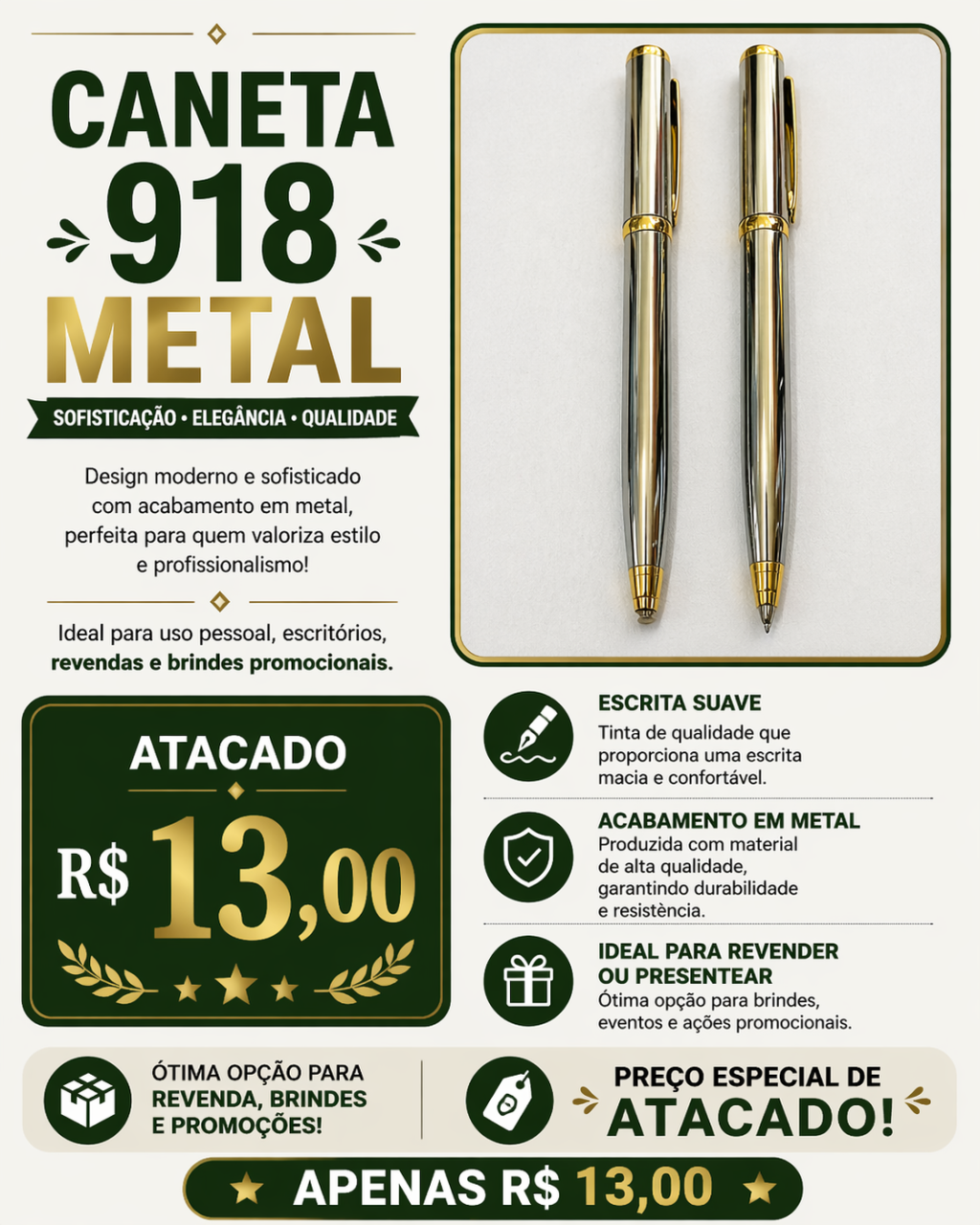 Caneta 918 Metal no Atacado por R$ 13,00
