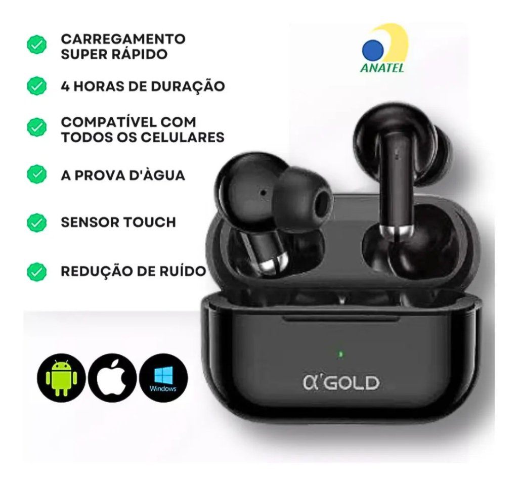 Fone Bluetooth Sem Fio A'gold Bt28 Ipx4 Touch