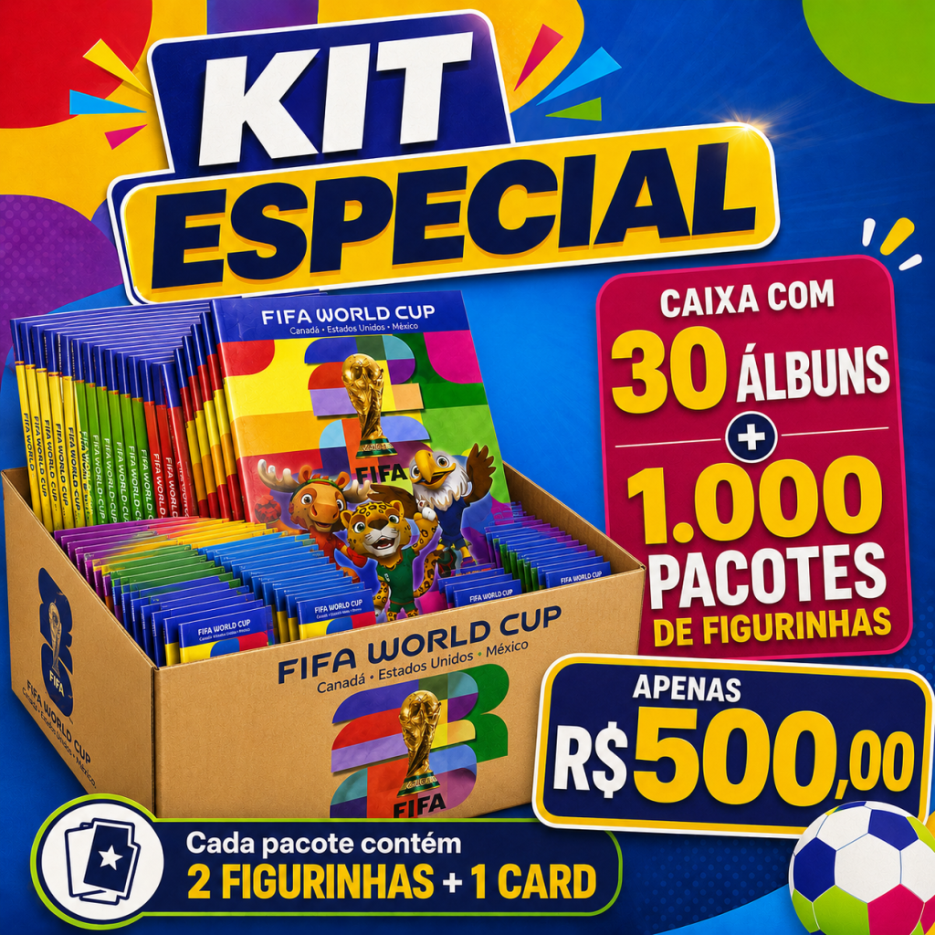 Caixa com 30 Álbuns + 1 mil pacotes de Figurinhas 