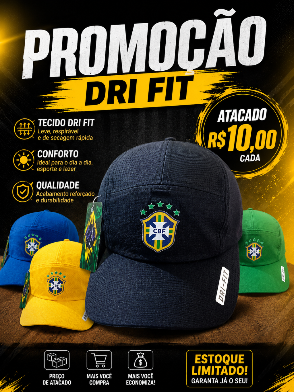 Boné Dri Fit CBF Brasil Aba Curva Atacado Revenda
