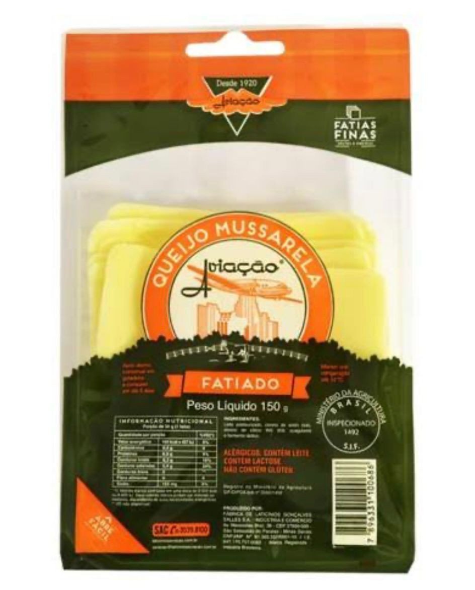 Queijo Mussarela Aviacao 150g Fatiado