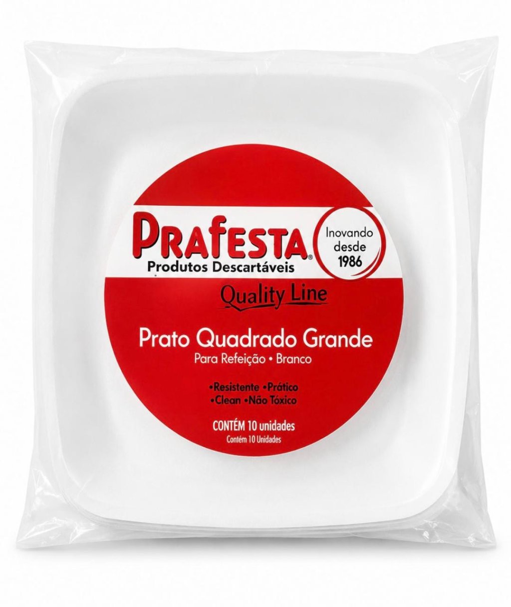 Prato Quadrado Grande Branco Q Line Prafesta C/10