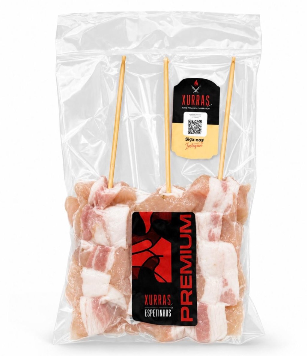 Espetinho Frango Com Bacon Gibão Premium (Produto vendido por peso. Valor de referência: R$ 86,59/kg. A embalagem tem aproximadamente 500g. O valor final pode variar conforme o peso da embalagem)