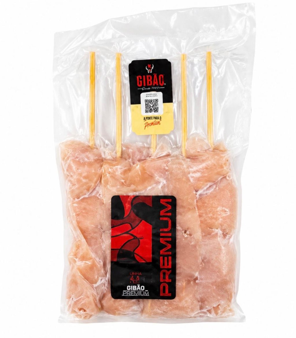 Espetinho De Frango Gibão Premium. (Produto vendido por peso. Valor de referência: R$ 71,09/kg. A embalagem tem aproximadamente 500g. O valor final pode variar conforme o peso da embalagem).