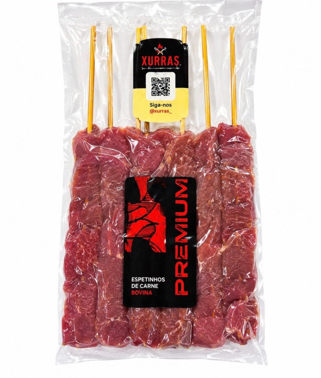 Espetinho De Carne Gibão Premium. (Produto vendido por peso. Valor de referência: R$ 109,92/kg. A embalagem tem aproximadamente 500g. O valor final pode variar conforme o peso da embalagem).